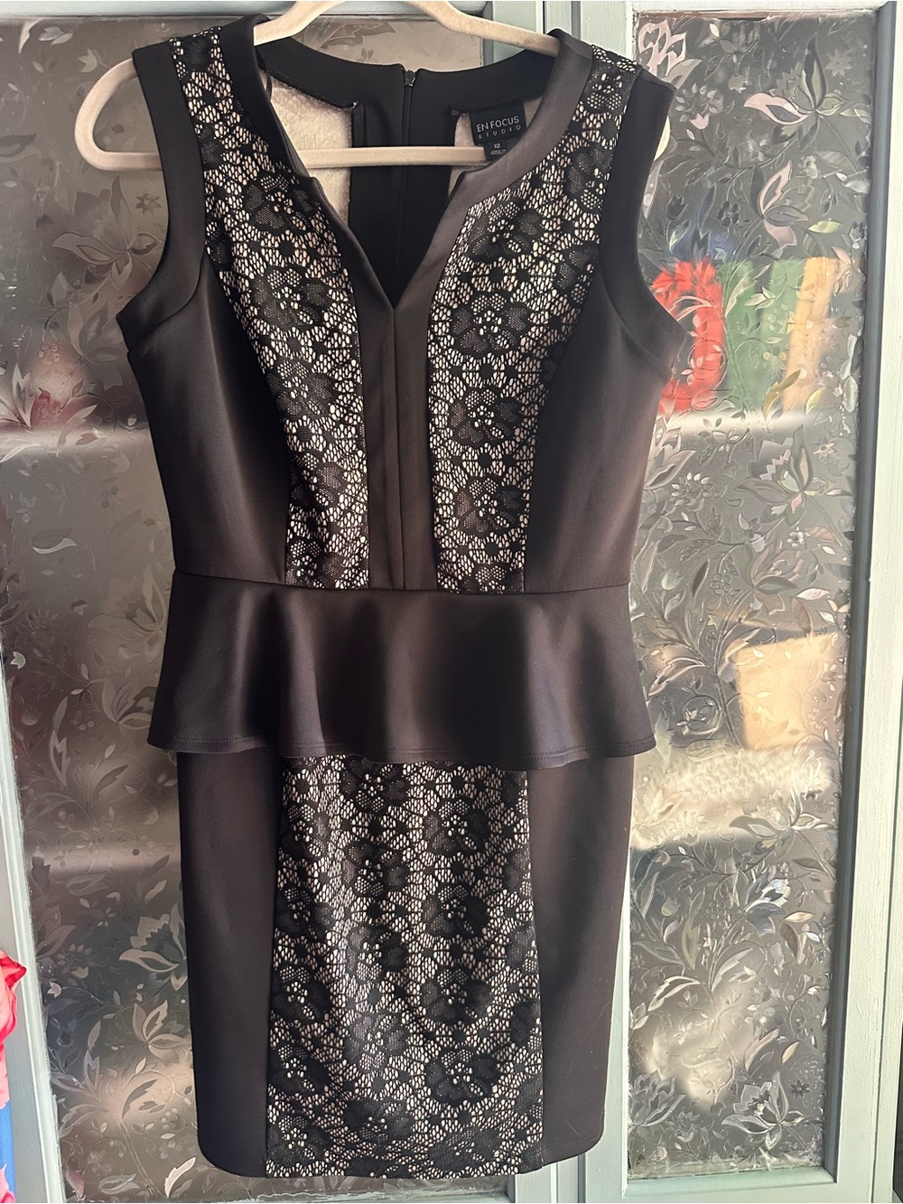 Enfocus Studio Black Lace Peplum Sheath Dress